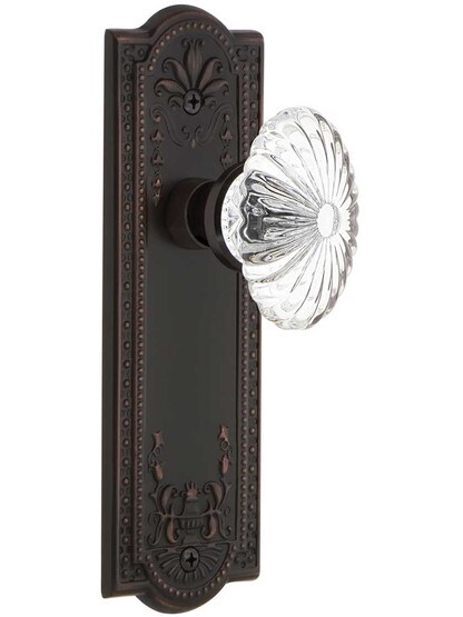 Meadows Style Door Set with Oval Fluted Crystal Glass Knobs in Timeless Bronze.